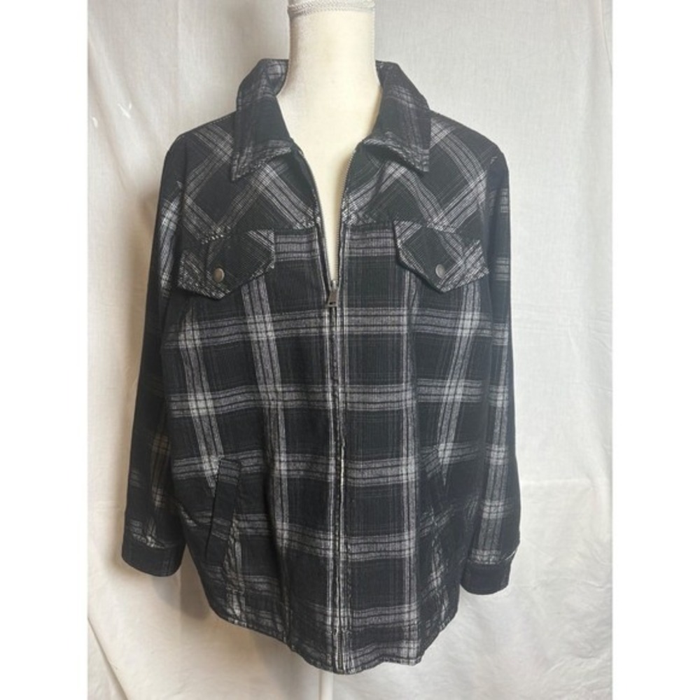 CJ Banks‎ Black Plaid Corduroy Zip Up Jacket Women 1X
